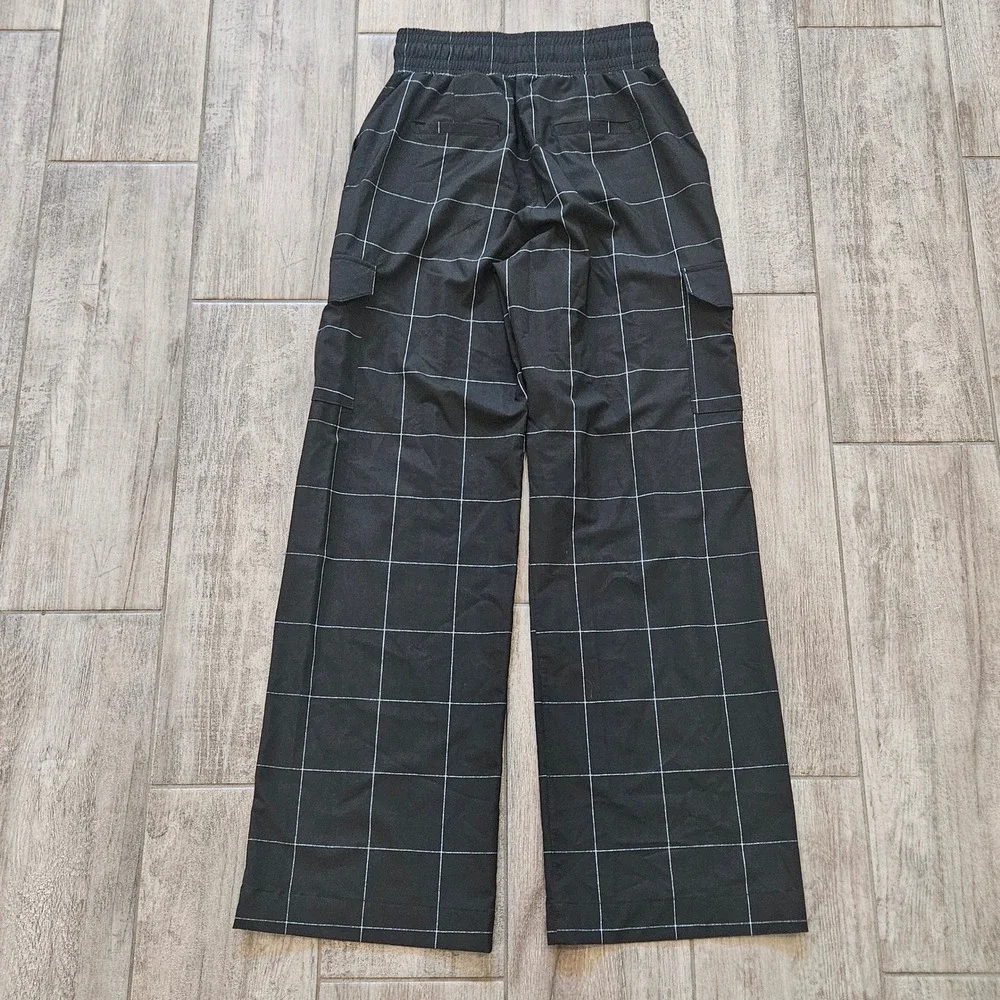 Albion Audrey Cargo Trouser Size‎ XS Black Windowpane Grid Wide Leg High Rise